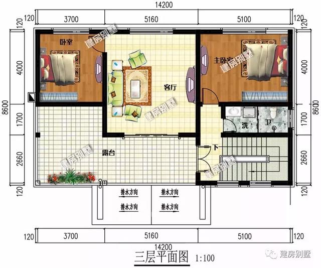 農(nóng)村別墅設(shè)計(jì)圖，14.2×8.6米進(jìn)深小的戶型，簡單為美