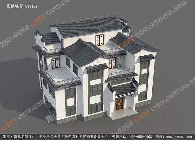 超大超豪華21.8×15.6米徽派風格別墅設計圖推薦，主體造價百萬