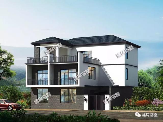 新中式風格農村別墅設計圖，12×10.8米配健身房和車庫