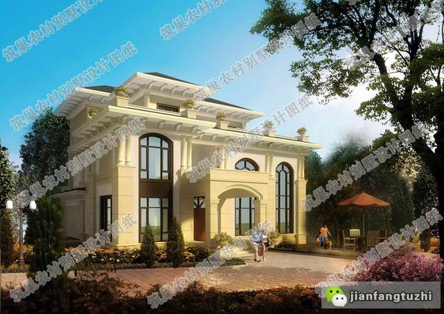 50萬18×20米豪華款三層帶挑空客廳農村別墅設計圖推薦