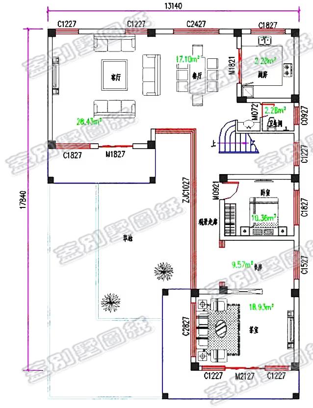 25萬二層現代風格農村實用別墅設計圖，L型設計。