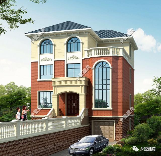 鄉村歐式三層別墅設計圖，造型立體，配色柔和又喜慶，且內外兼修！