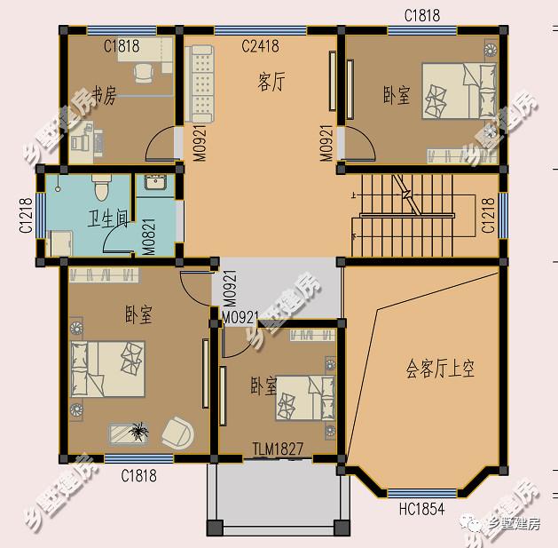 鄉村歐式三層別墅設計圖，造型立體，配色柔和又喜慶，且內外兼修！