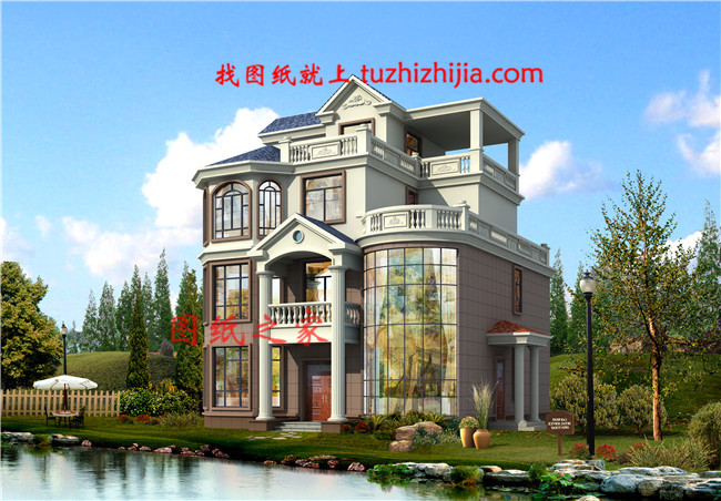 2019新款四層樓房設計圖，占地120平方米左右，客廳中空