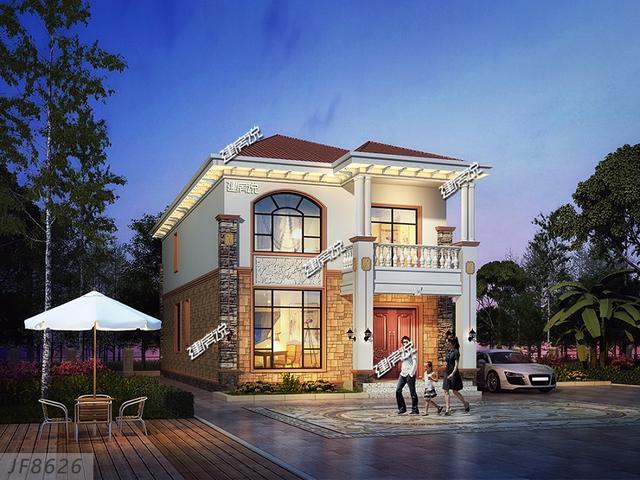 二層別墅設計圖，面寬僅8米，實用又美觀，建了在村里夠風光好一陣