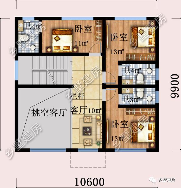 三層別墅設計圖，10X10米的宅基地建這款，實惠又氣派，快來建一棟！