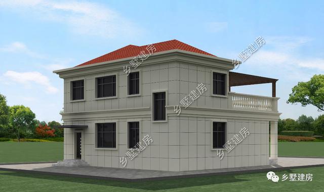 這棟簡歐風二層小別墅設計圖，別墅外立面色調純潔、簡約，造價只要24萬