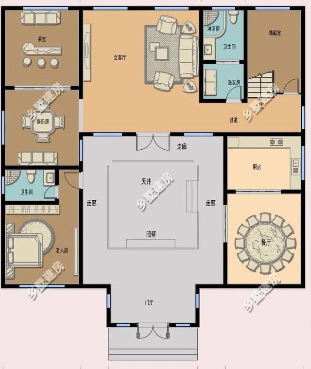 新中式四合院設計圖，卻有傳統的黛瓦白墻，真是讓人過目不忘的農村別墅