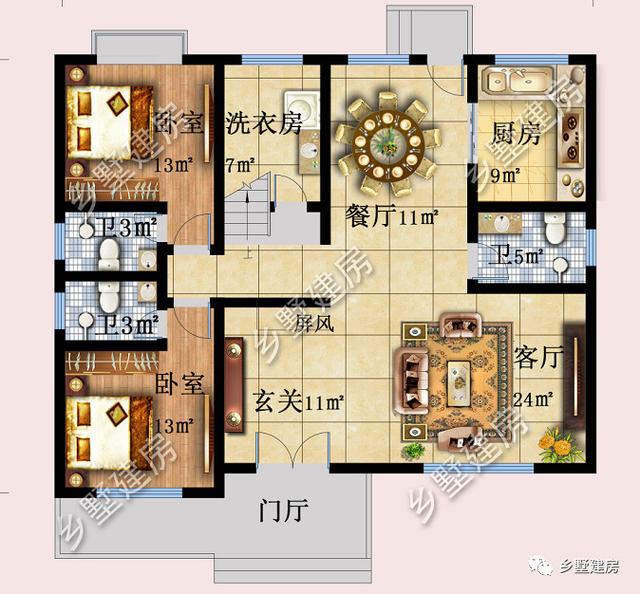 新中式二層別墅設計圖，4套房+陽光房，21萬輕松享受多彩農村生活！