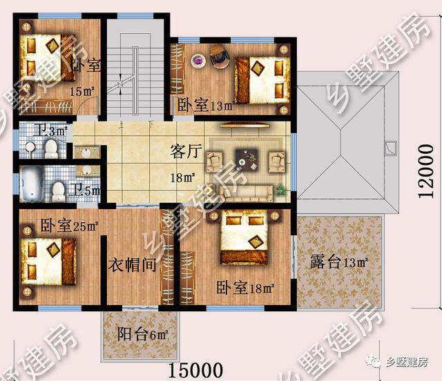 農村三層自建別墅設計圖，車庫+套房+雙露臺，從此開啟品質幸福生活！