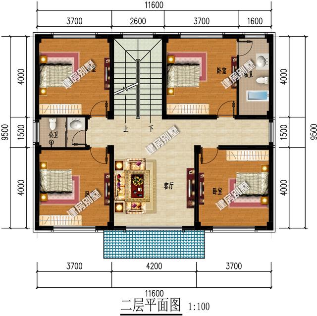 中式三層別墅設計圖，11.6x9.5米，簡單中國風，傳統建筑美！