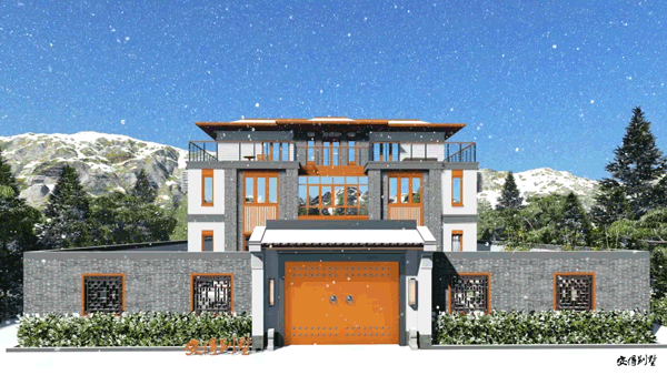 農村三層新中式別墅設計圖戶型實用，造型設計上更加符合現代人對審美的要求