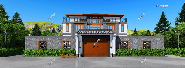 農村三層新中式別墅設計圖戶型實用，造型設計上更加符合現代人對審美的要求