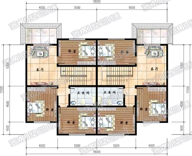 開間12米二層雙拼別墅全套施工效果圖，簡單實用，造價經濟