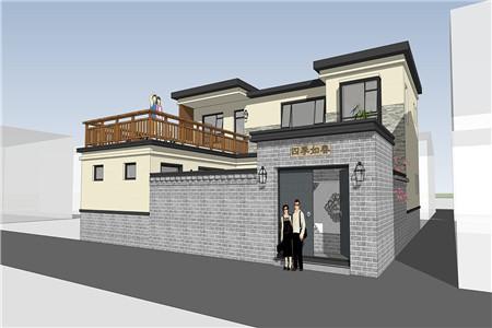 簡歐風格二層農村自建房設計圖，入戶就有一個大庭院，好生別致