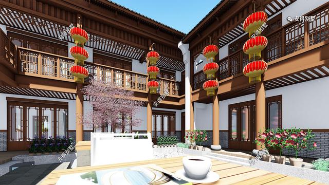 這款四合院別墅設計圖，占地面積不需要很大，小面積也可以建的精致合院別墅