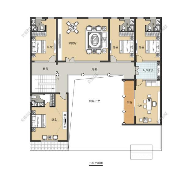 這款四合院別墅設計圖，占地面積不需要很大，小面積也可以建的精致合院別墅