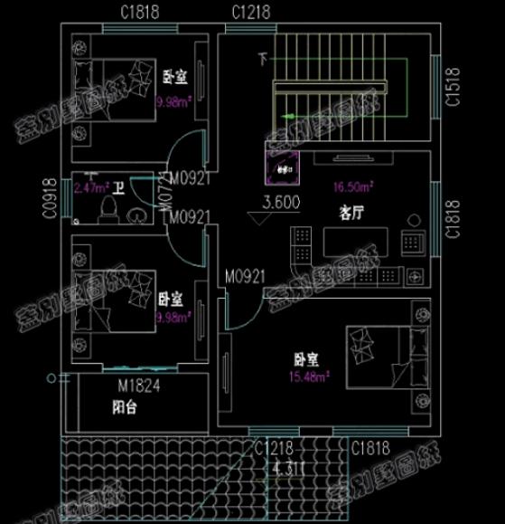 二層造價20萬農村小別墅全套設計施工圖，采光透氣，符合農村建房需求
