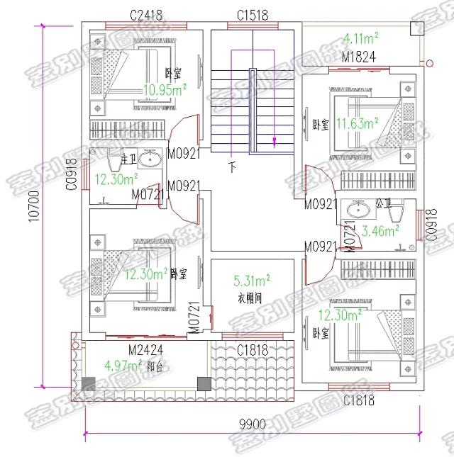 簡歐二層農村小別墅設計圖，占地100平米左右