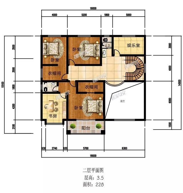 16X15三層歐式別墅設計圖，娛樂室+露臺+衣帽間，住的寬敞又舒適