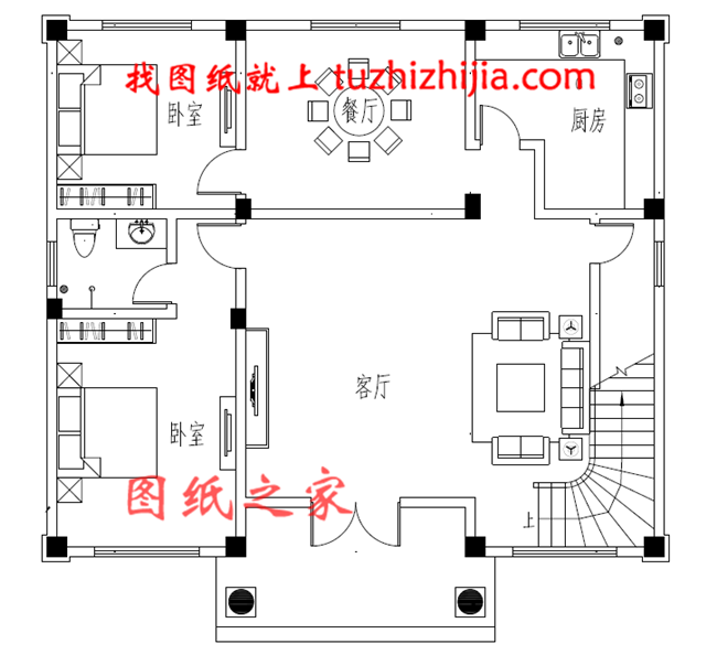 農村實用三層樓房圖片,占地140平米左右,客廳中空