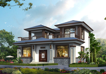 小型四合院二層別墅設計圖方案，對稱設計，頂層大露臺