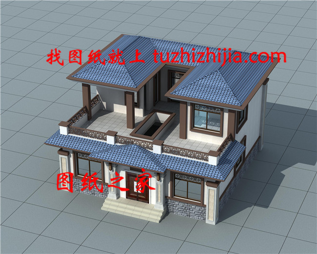 20萬左右新中式二層別墅設計圖，對稱設計，頂層大露臺