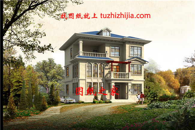 新式三層別墅設(shè)計(jì)圖,客廳中空,占地125平米左右