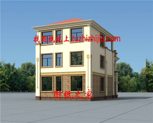 精選20萬內8&times;12米5臥帶屋頂涼亭+老人房農村三層別墅