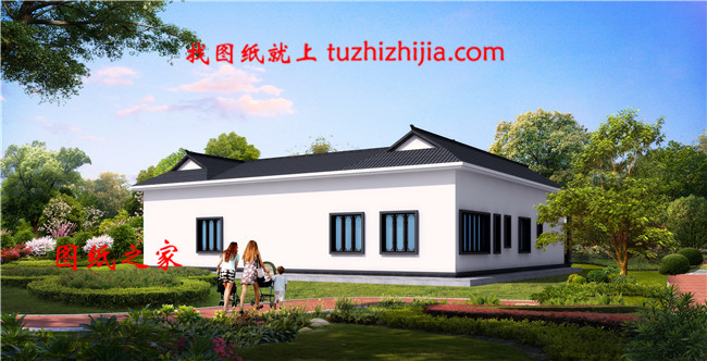 2019中式農(nóng)村一層三合院效果圖及施工圖，帶堂屋，比別墅舒服