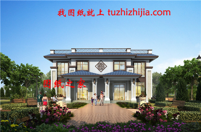 45萬新中式二層雙拼自建房別墅設計圖，一座矗立在山頂的神話