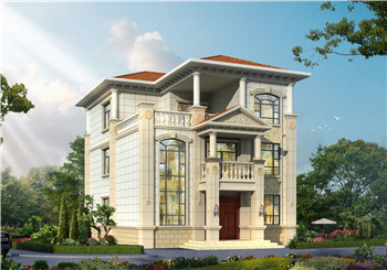 10X13米新款歐式三層別墅樓房設(shè)計(jì)圖，外觀清新明亮