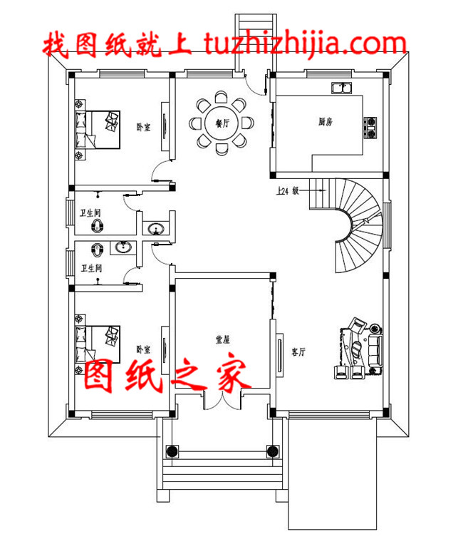 農村三間三層別墅設計圖，外觀造型色彩清新淡雅