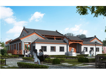 仿古中式四合院別墅設計戶型圖，外觀圖古典風格