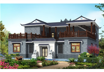 新款中式二層四合院住宅設計圖，農村自建帶露臺設計