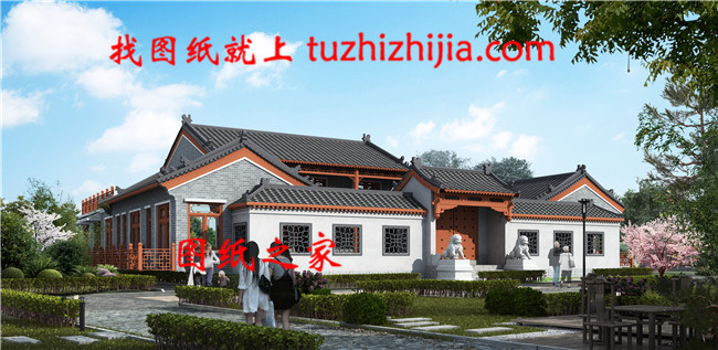 精美二層中式四合院別墅設計圖，外型設計十分漂亮