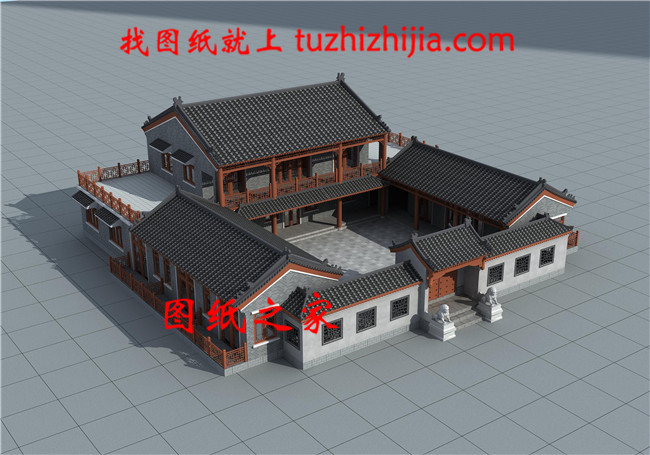 精美二層中式四合院別墅設計圖，外型設計十分漂亮