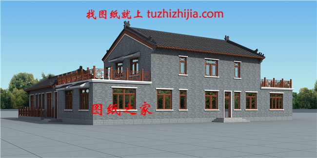 精美二層中式四合院別墅設計圖，外型設計十分漂亮