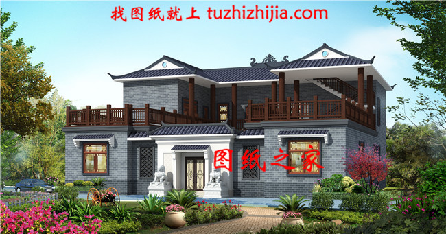 2019新款二層四合院別墅設(shè)計(jì)圖，帶露臺設(shè)計(jì)