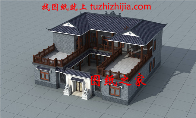 2019新款二層四合院別墅設(shè)計(jì)圖，帶露臺設(shè)計(jì)