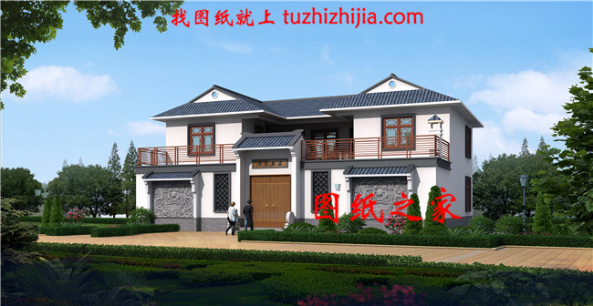 兩層新中式別墅，對稱設(shè)計(jì)，頂層大露臺