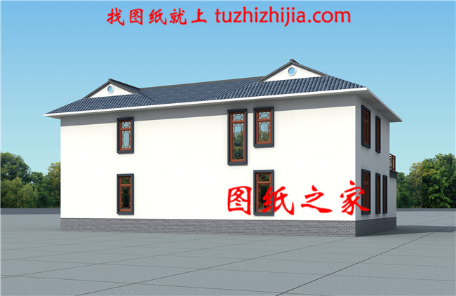 兩層新中式別墅，對稱設(shè)計(jì)，頂層大露臺