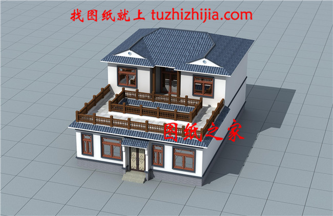 二層新中式帶連廊及下沉庭院獨棟別墅設計圖