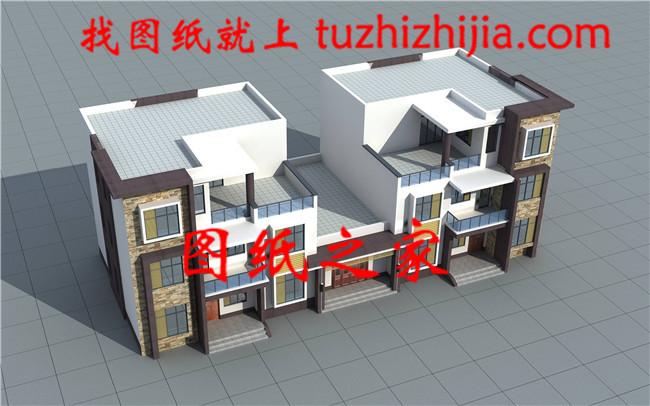 帶祖堂時尚簡約三層雙拼別墅設計圖