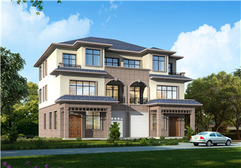 2021帶車庫三層雙拼別墅房屋設計圖，配色淡雅低調