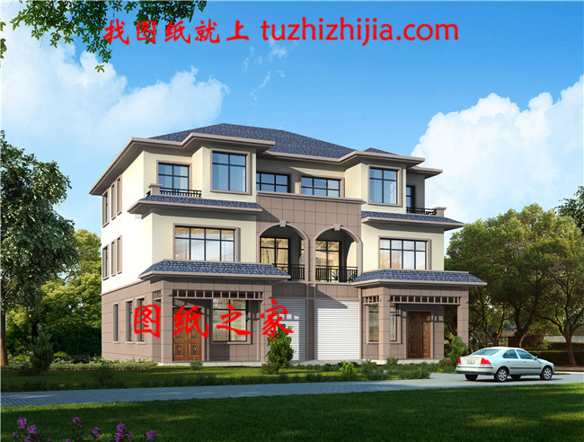 2019帶車庫三層雙拼別墅房屋設(shè)計圖,配色淡雅低調(diào)