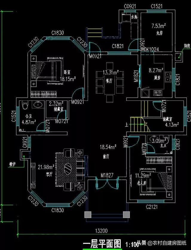 占地150平方米的三層農村別墅設計圖，帶柴火灶和壁爐