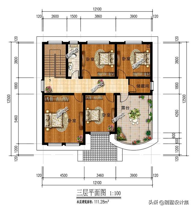 11x12米三層豪華歐式別墅設(shè)計(jì)圖，外觀豪華大氣上檔次，室內(nèi)布局合理