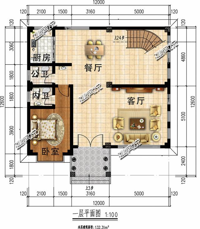 現(xiàn)代風(fēng)別墅設(shè)計(jì)圖，12X12米蓋一棟戶型方正的別墅，村長(zhǎng)都夸好看