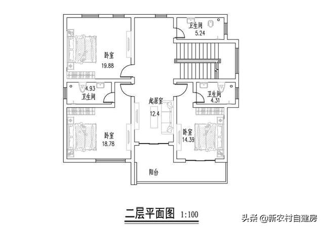 這套農村二層平屋頂自建房設計圖，占地小，采光好